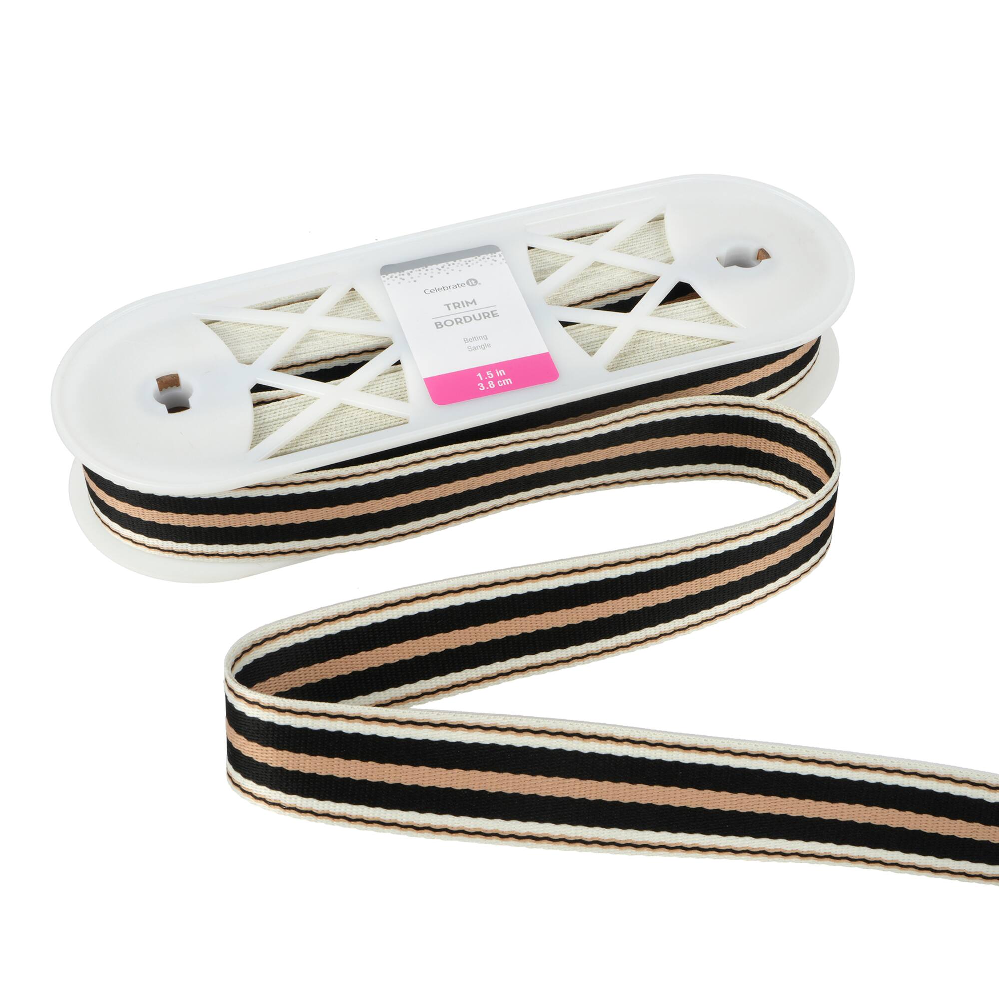 1.5" Black & Beige Stripes Belting Trim by Celebrate It®